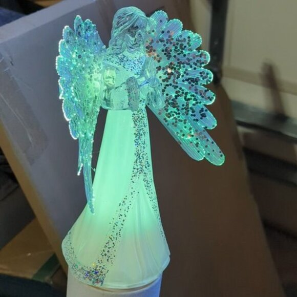 Vintage Color Changing Rotating Fiber Optic Praying Angel Christmas Tree Topper - Picture 8 of 10